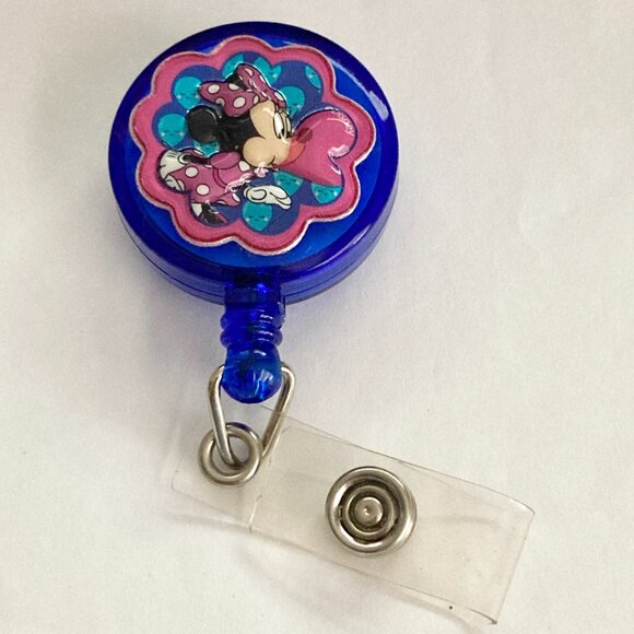 Disney Minnie Mouse Charm ID Badge Holder Lanyard Retractable Reel Pink Dots - Picture 3 of 5